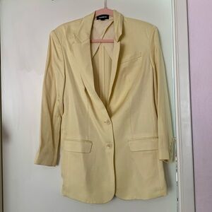 Express Oversized Linen-blend Boyfriend Blazer Size XS Yellow